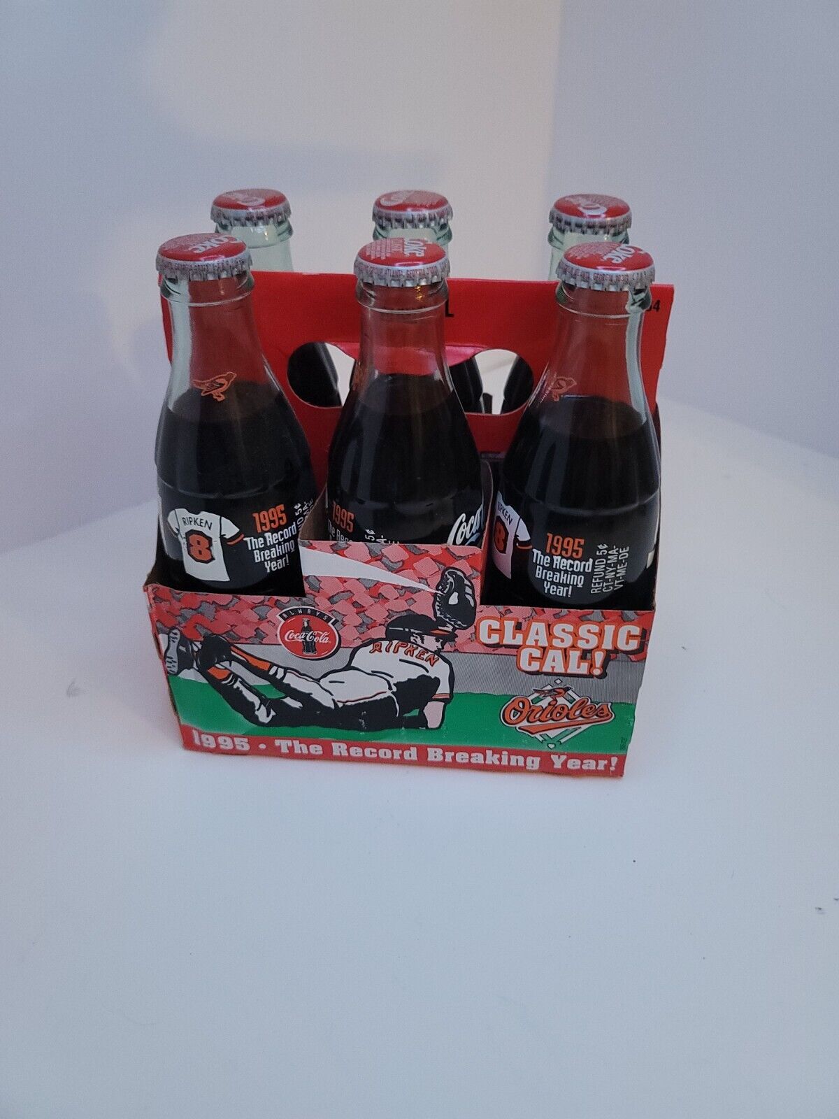 Orioles Vintage Cal Ripken Jr. 6 pack Coke Bottles 1995 Record Breaking Year