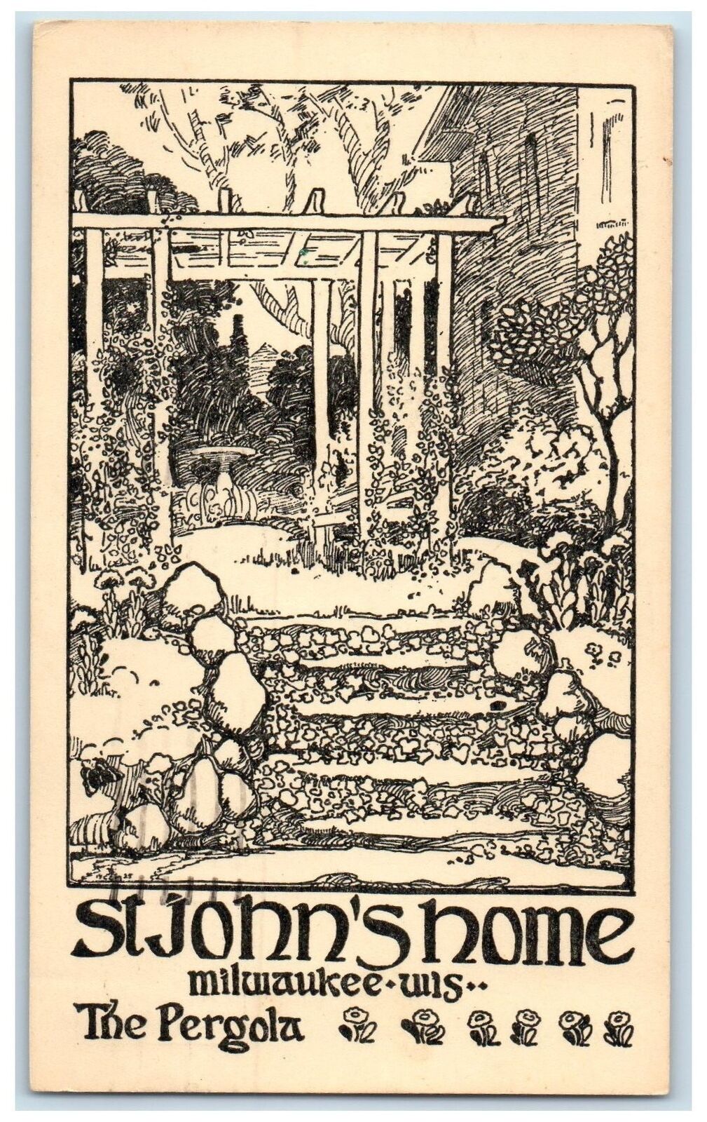 1951 St. John\'s Home The Pergola Stepping Stone Milwaukee Wisconsin WI Postcard
