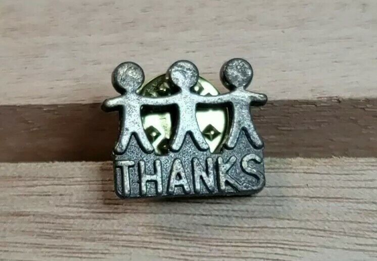 Three Friends Holding Hands Thanks Hat Lapel Pin Vintage