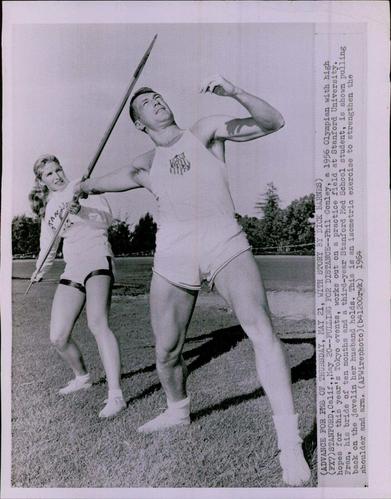 LG786 1964 Wire Photo PHIL CONLEY Olympic Jevelin Thrower Stanford California