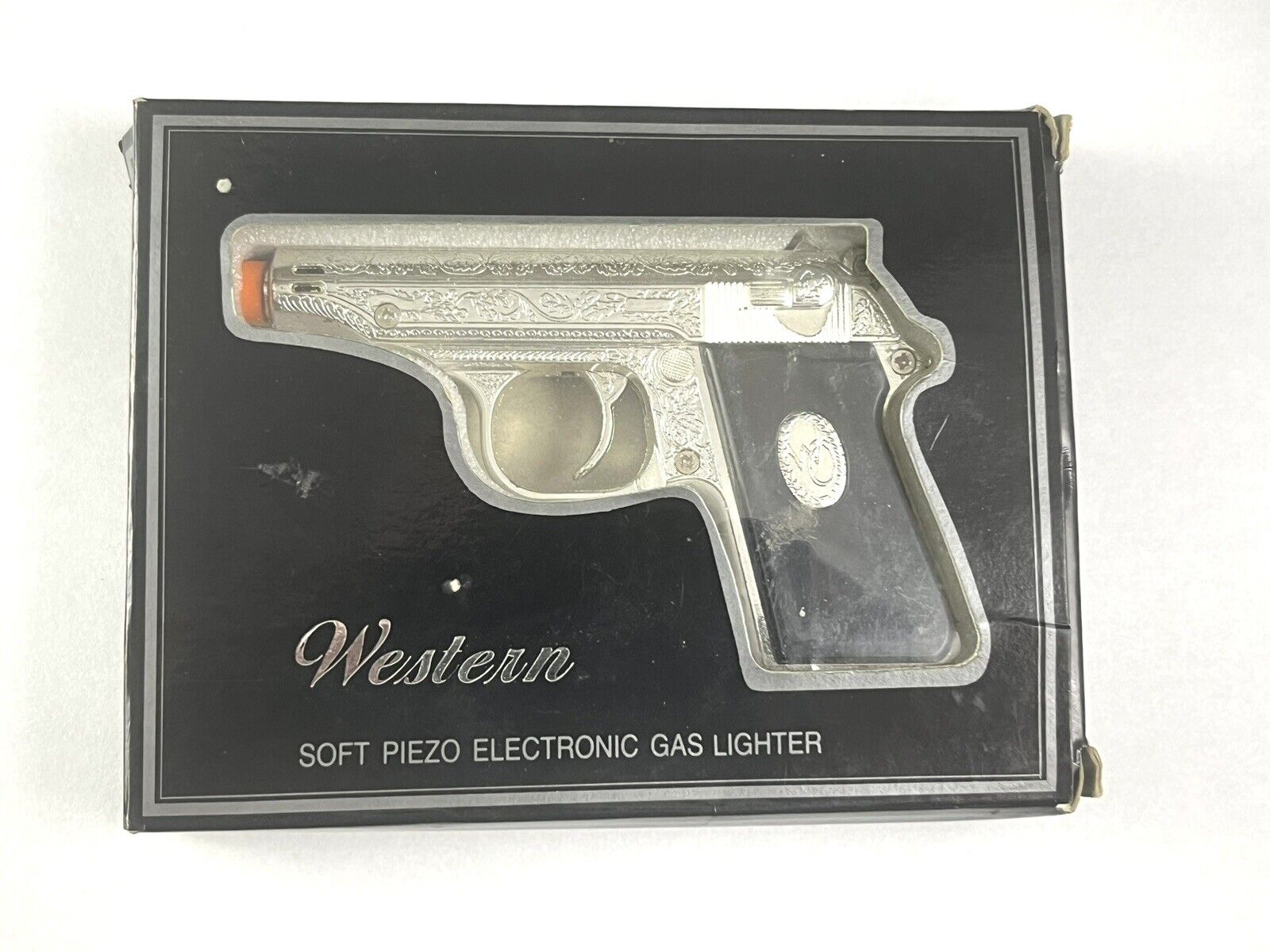 Vintage Western Soft Piezo Pistol Gun Electronic Gas Lighter NEW In Box