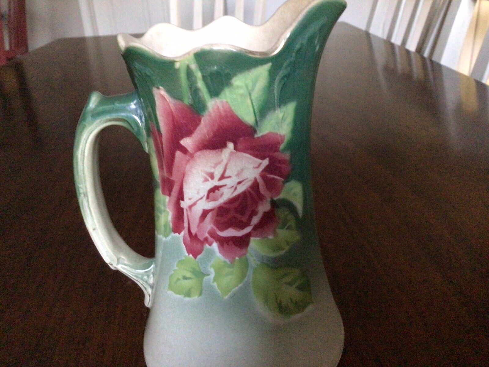 Maestricht Holland Vintage Circa Late 1800 Hand painted Rose Pitcher