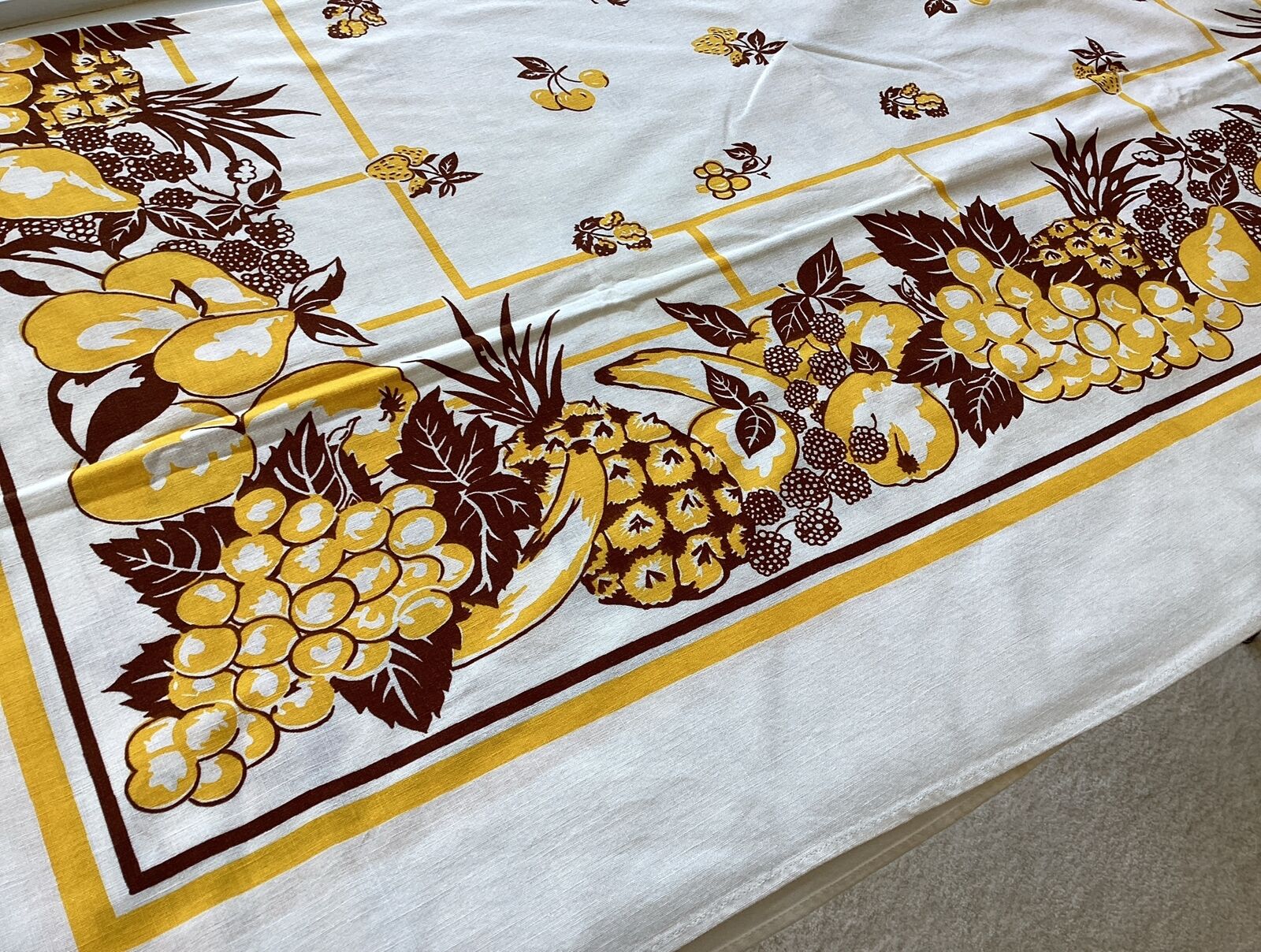 1950s Vintage  FABULOUS FRUITS TABLECLOTH BERRIES, CHERRIES, PINEAPPLES, GRAPES