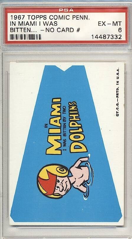 1967 Topps Comic Pennants -  #   Miami Dolphins  No Card #   Rare  PSA 6  EX-MT