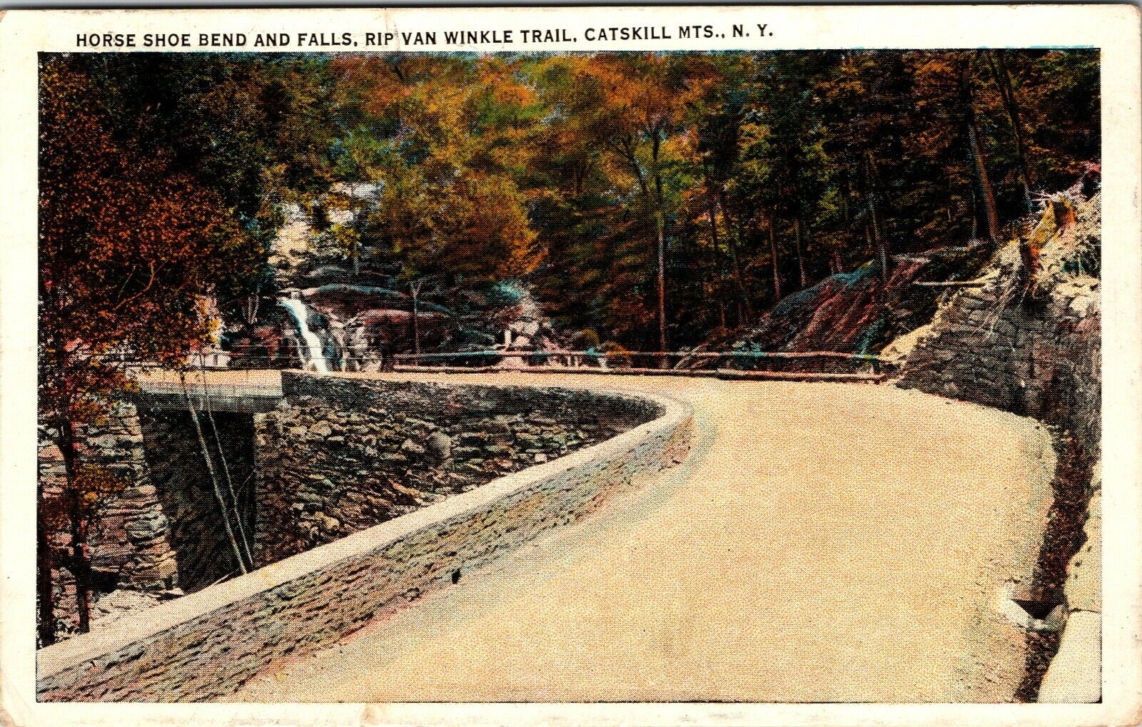 Horse Bend & Falls Rip Van Winkle Trail Catskill Mts. N.Y. 1932 Vintage Postcard