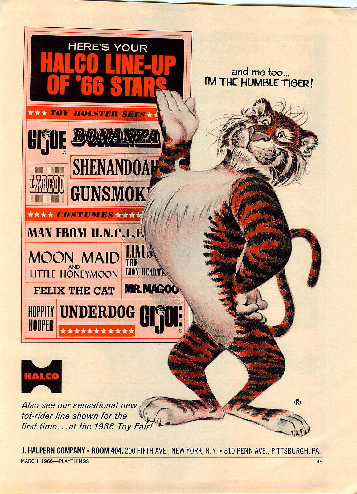1966 ADVERT Halco Toy Holster Sets Halpern Co GI Joe Bonanza Gunsmoke Larado