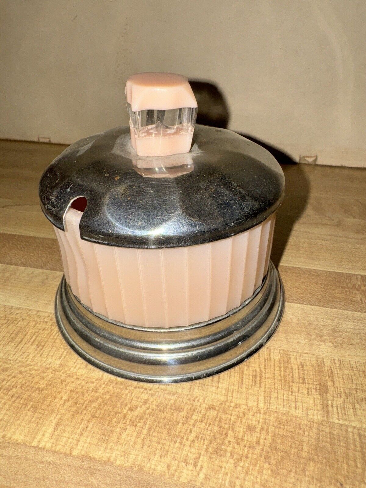 Vintage Art Deco Style Pink Glass & Chrome Jam Preserve Pot with Lucite Knob