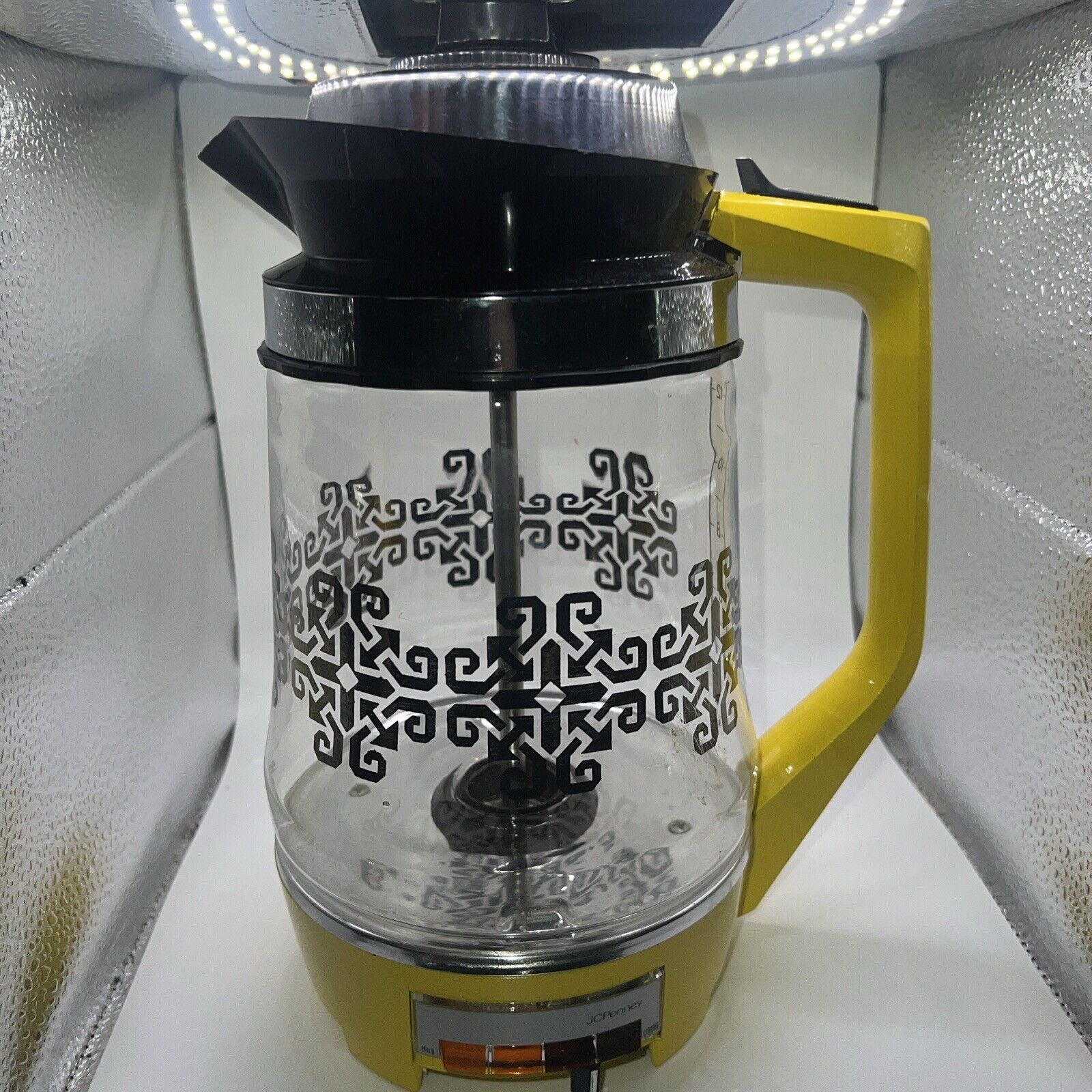 Vintage JC Penny Glass Percolator 12 Cup Automatic Yellow Silver