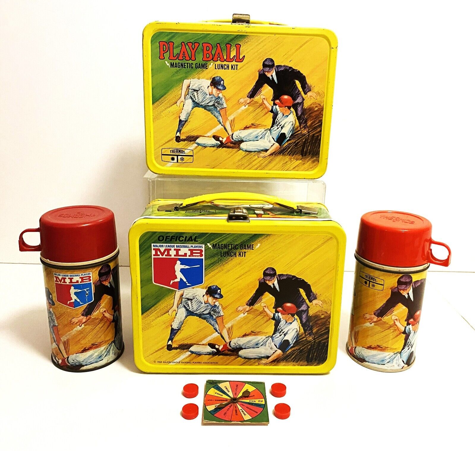 1968-69 Vintage MLB Play Ball Lunchbox Thermos set of both versions Wow 
