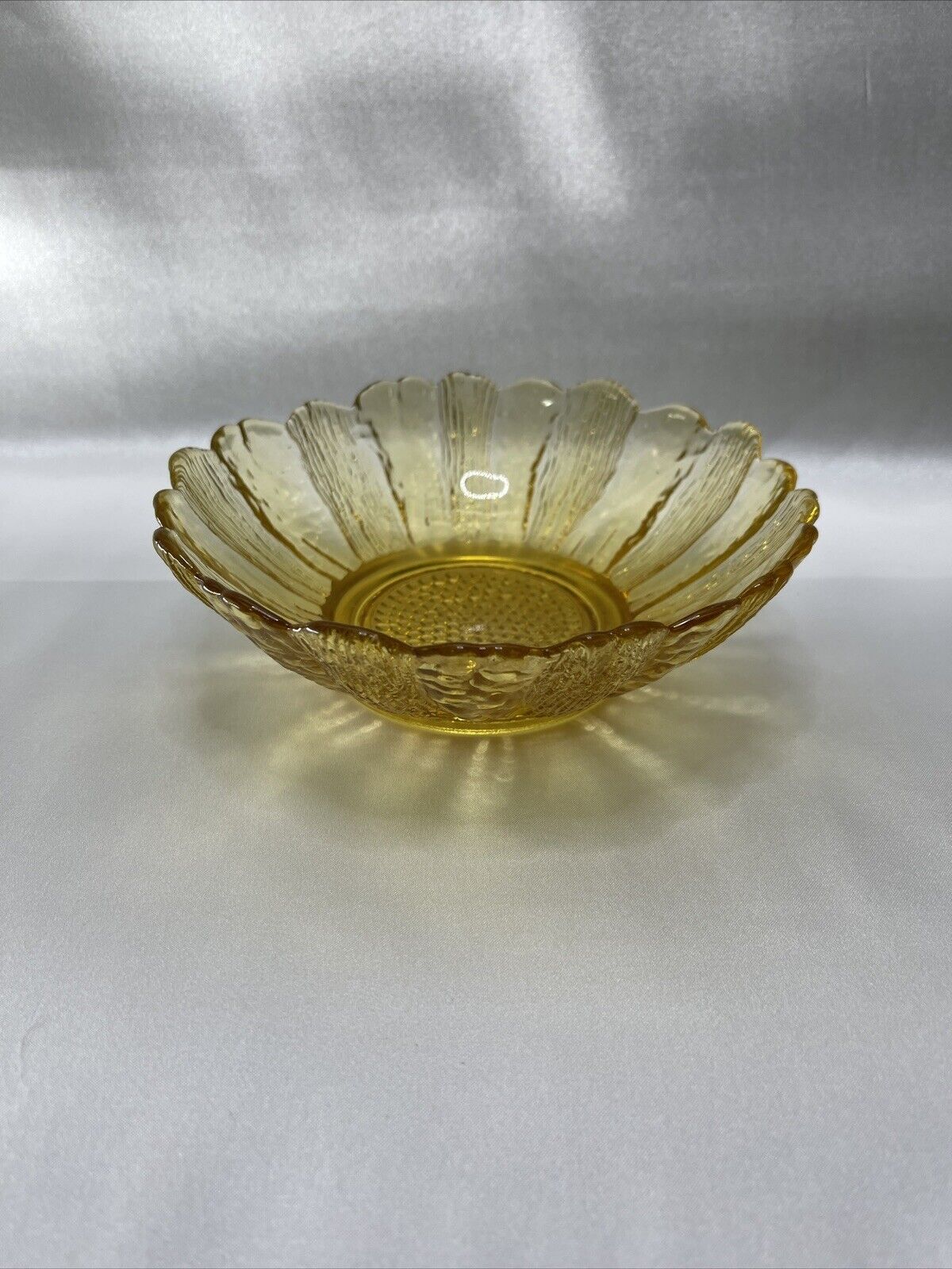 VTG Anchor Hocking Flower Amber Glass Candy 1960s Dish Trinket Soup Bowl 6.25 in