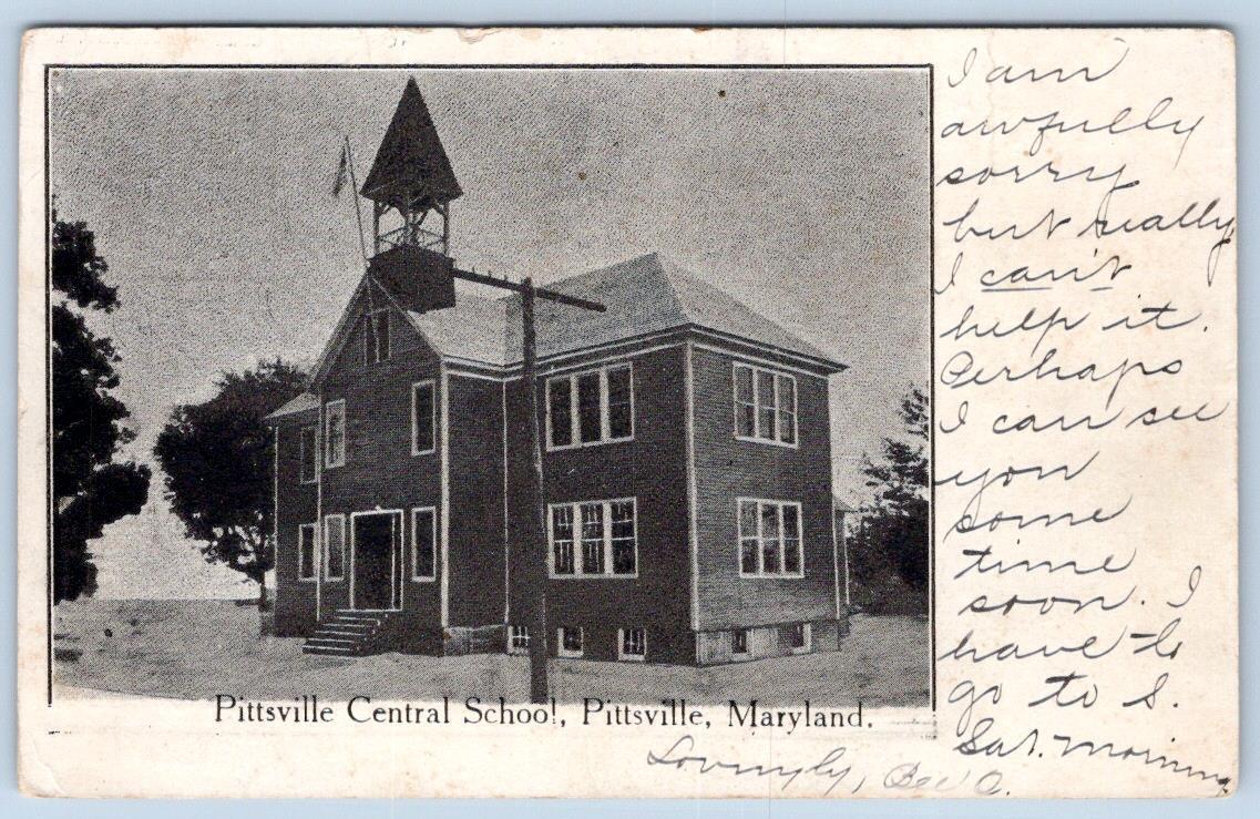 1911 PITTSVILLE MARYLAND MD CENTRAL SCHOOL TO SALISBURY C HEARNE POSTCARD