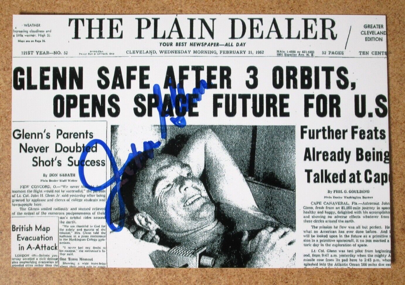 Signed JOHN GLENN 4x6 photo 1962 Cleveland Plain Dealer NASA Project Mercury