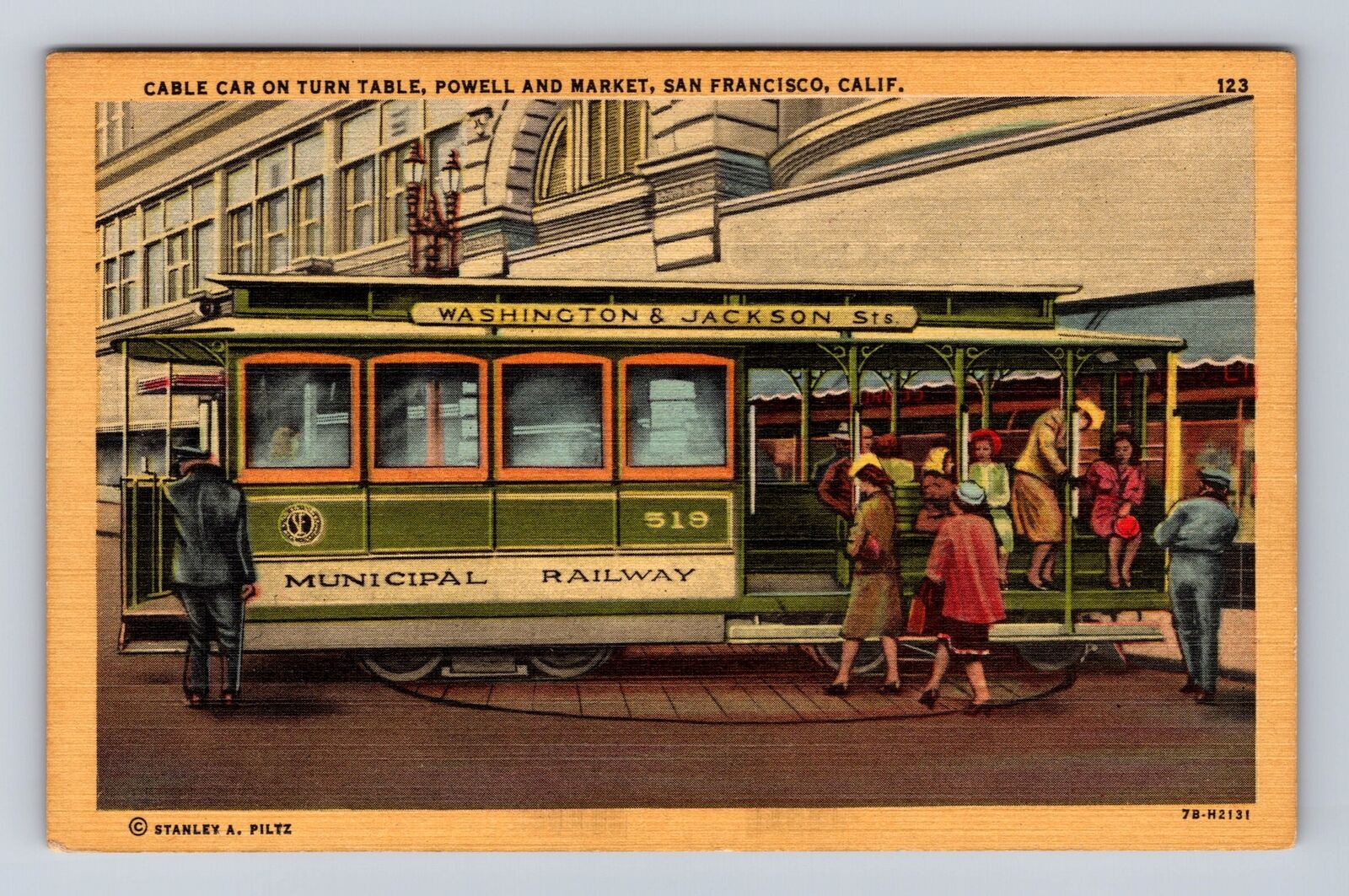 San Francisco CA-California, Cable Car Turn Table, Trolly, Vintage Card Postcard