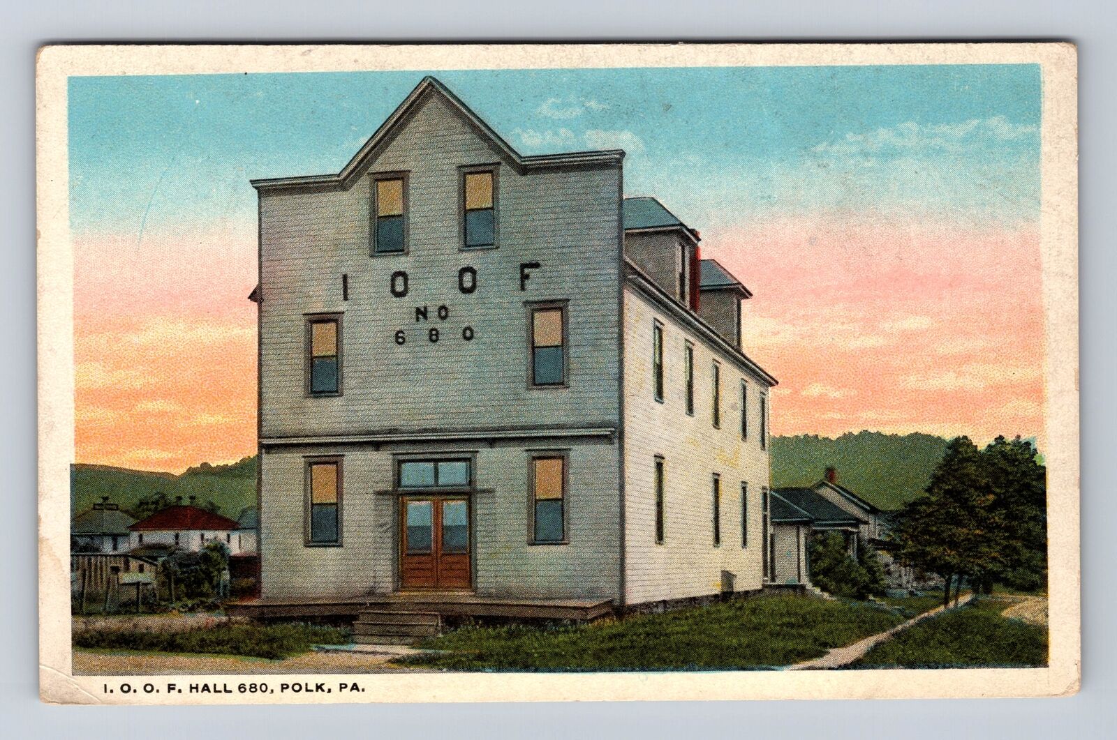 Polk PA-Pennsylvania, IOOF Hall 680, Antique, Vintage Postcard