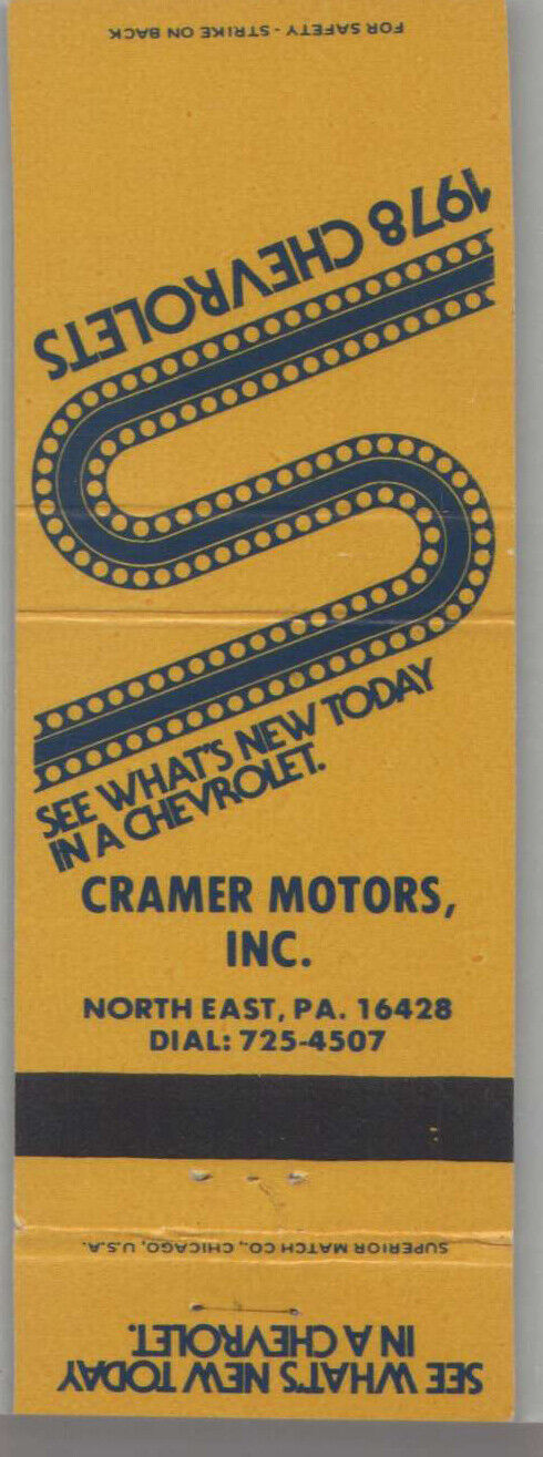 Matchbook Cover - 1978 Chevrolet Dealer - Cramer Motors North East, PA