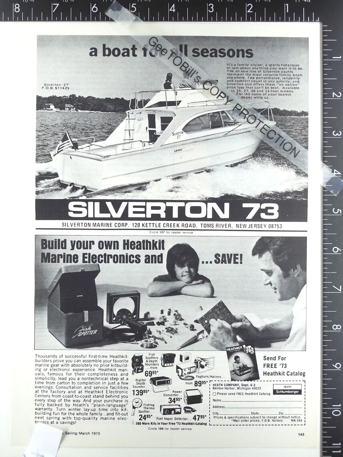 1973 AD for Silverton Marine 73 27 boat motor Yacht & Heathkit fish spotter