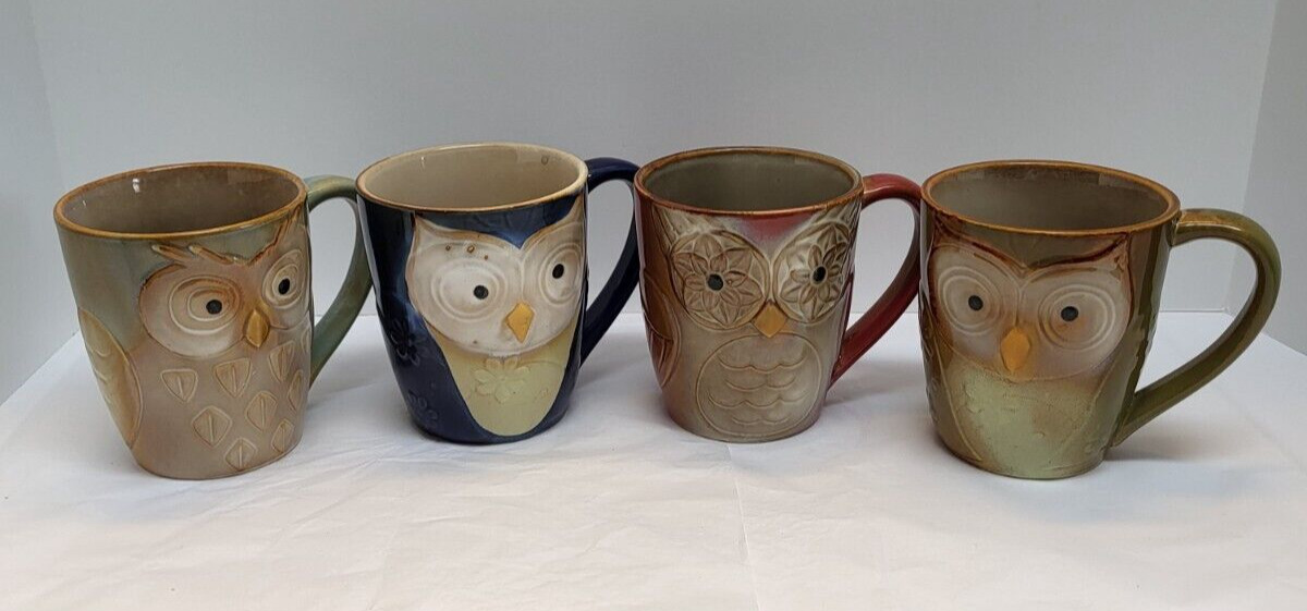 Owl Mugs Large Elite Couture By Gibson 16oz Set of (4)