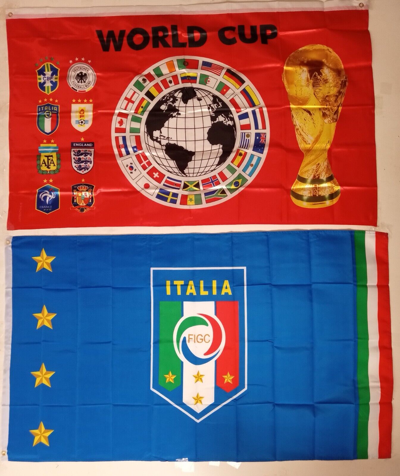 1 ITALY FEDERATION FLAG + 1 GENERIC WORLD CUP FLAG (3X5 FT) $35