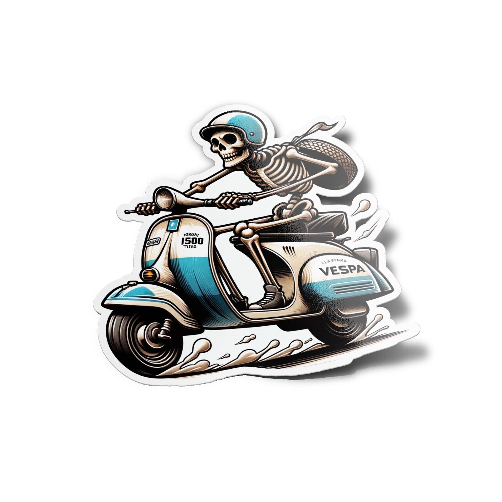x5 Pack Vespa Skeleton Scooter Playful Riding Vinyl STICKERS STICKERS Blue