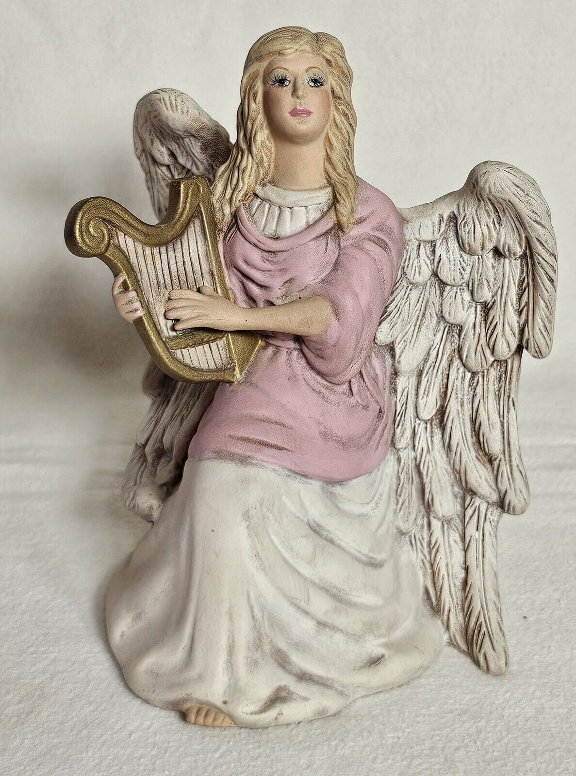 Vintage Angel Playing A Harp Figurine 