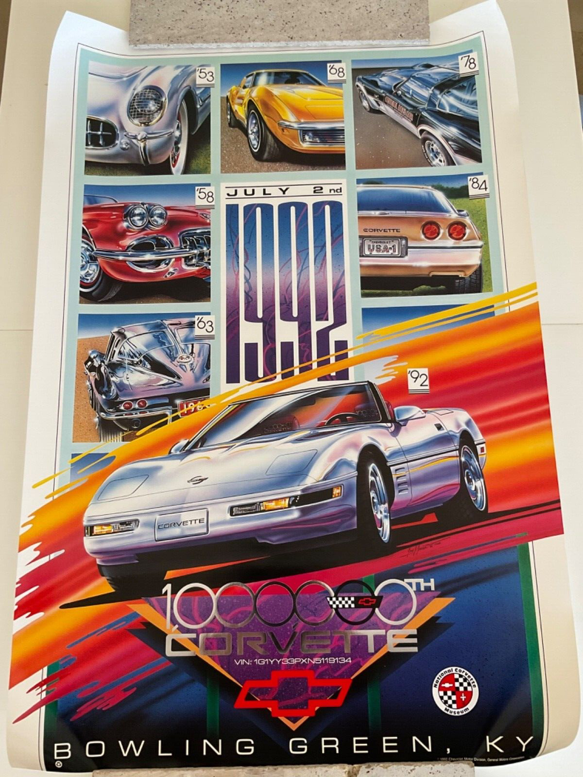 1992 Official GM Chevrolet Dealer 1,000,000th Corvette Poster Mint Condition