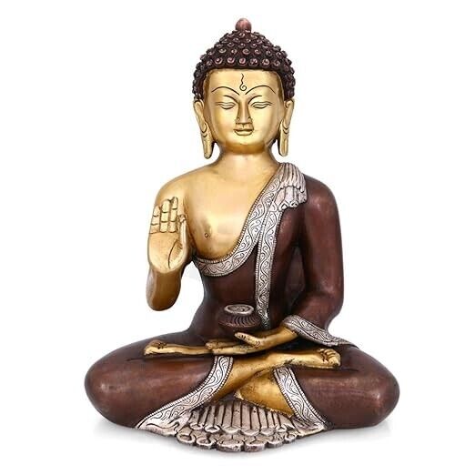 MULTI STORE ENTERPRISES Brass Lord Buddha Idol, 12.5 Inches Height,