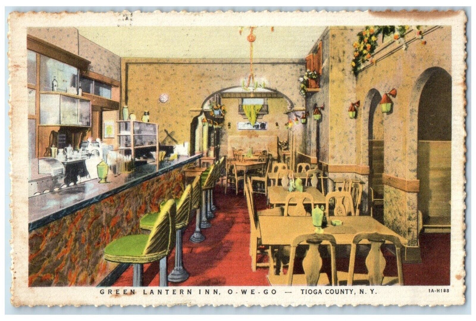 c1930\'s Green Lantern Inn Owego Dining Room Tioga County New York NY Postcard