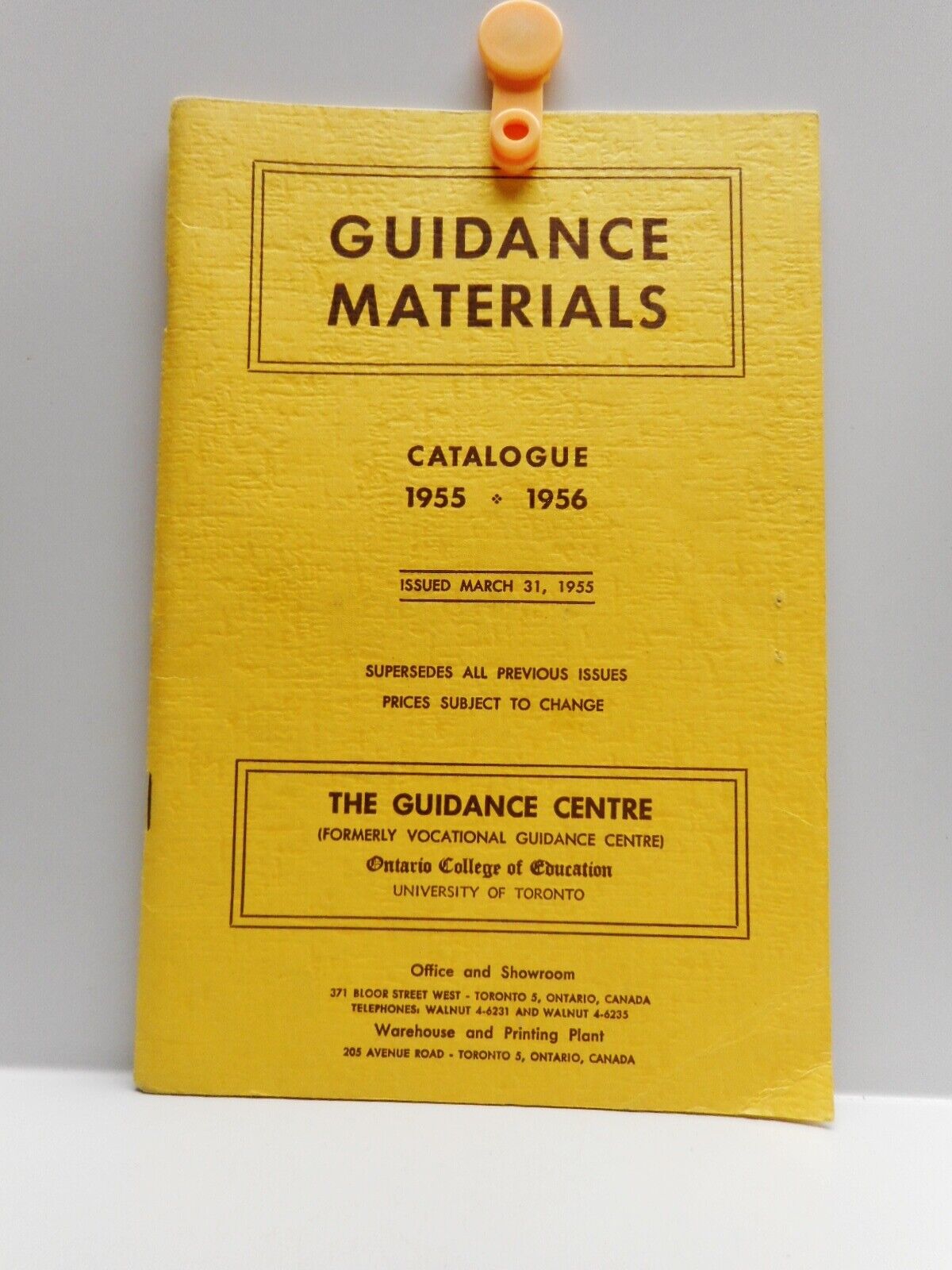 Vintage - THE GUIDANCE CENTRE Catalogue -  University of Toronto - 1955 - 56