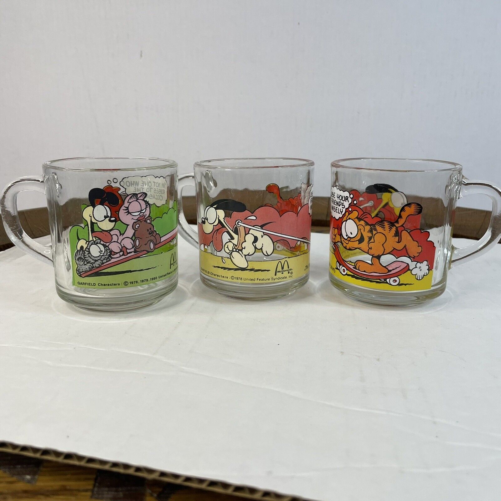 Vintage McDonald's 1978 Garfield Glass Coffee Mug Cup Set of 3 See Pictures