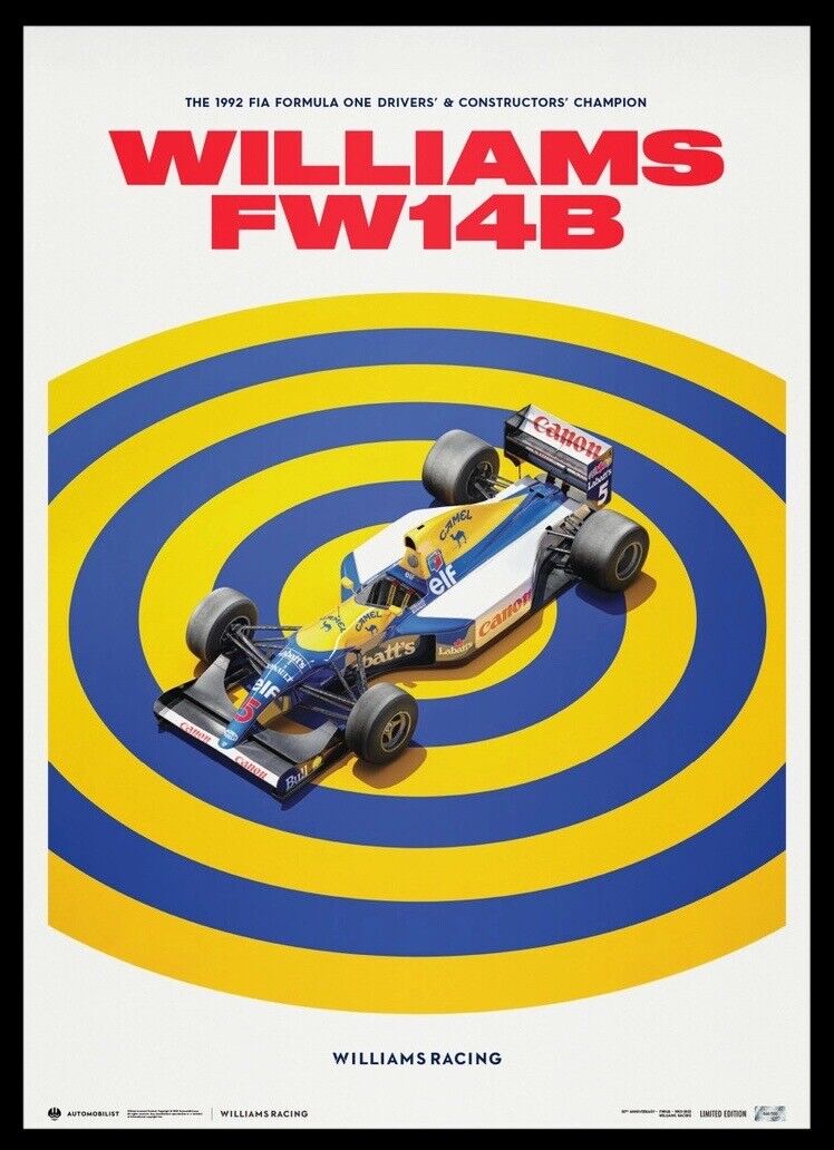 1992 Williams FW14B Formula 1 Race Team Mansell Championship LtdEd500 Poster