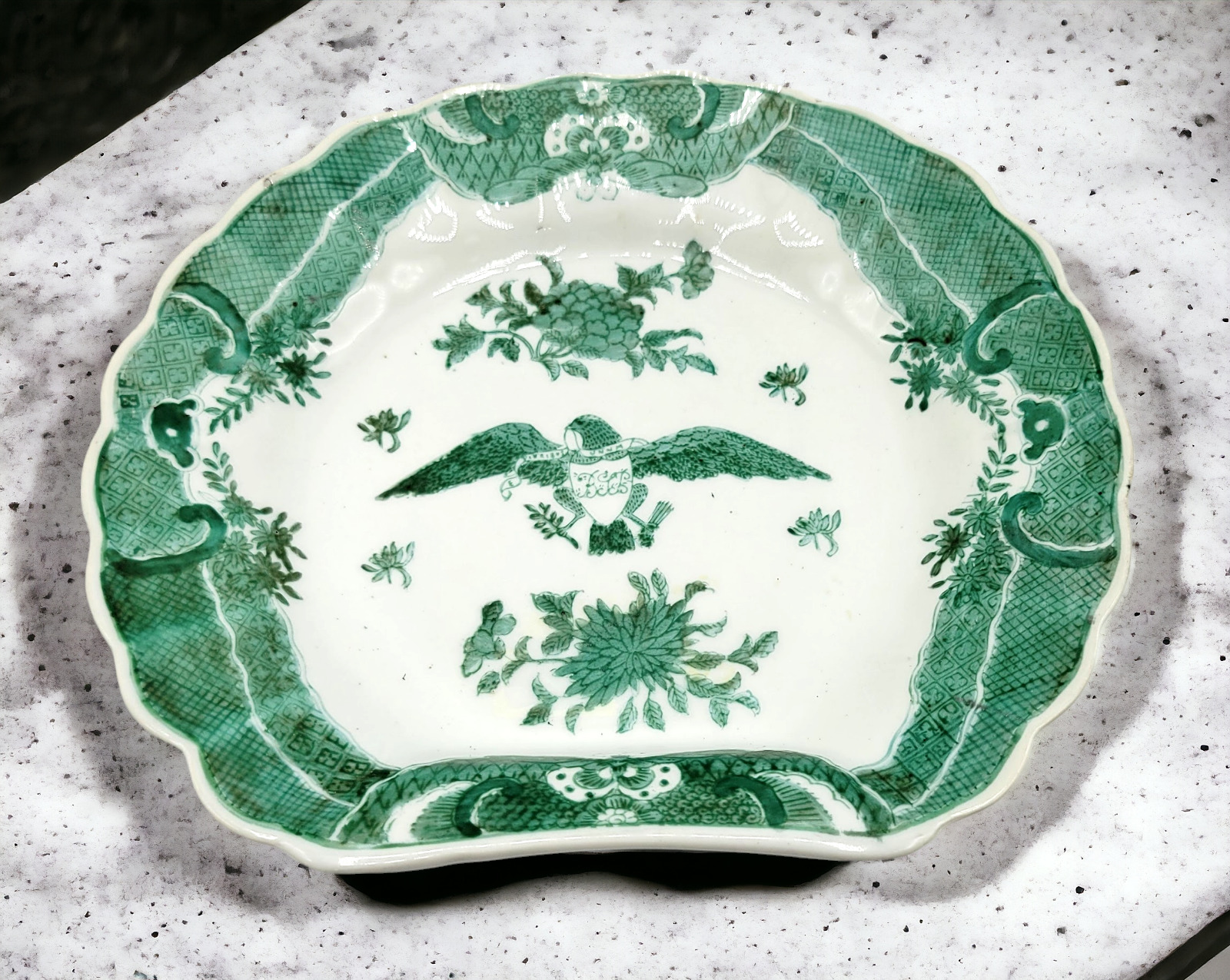 Vintage Green and White Porcelain Eagle Bird Decorative Plate Bowl Hong Kong