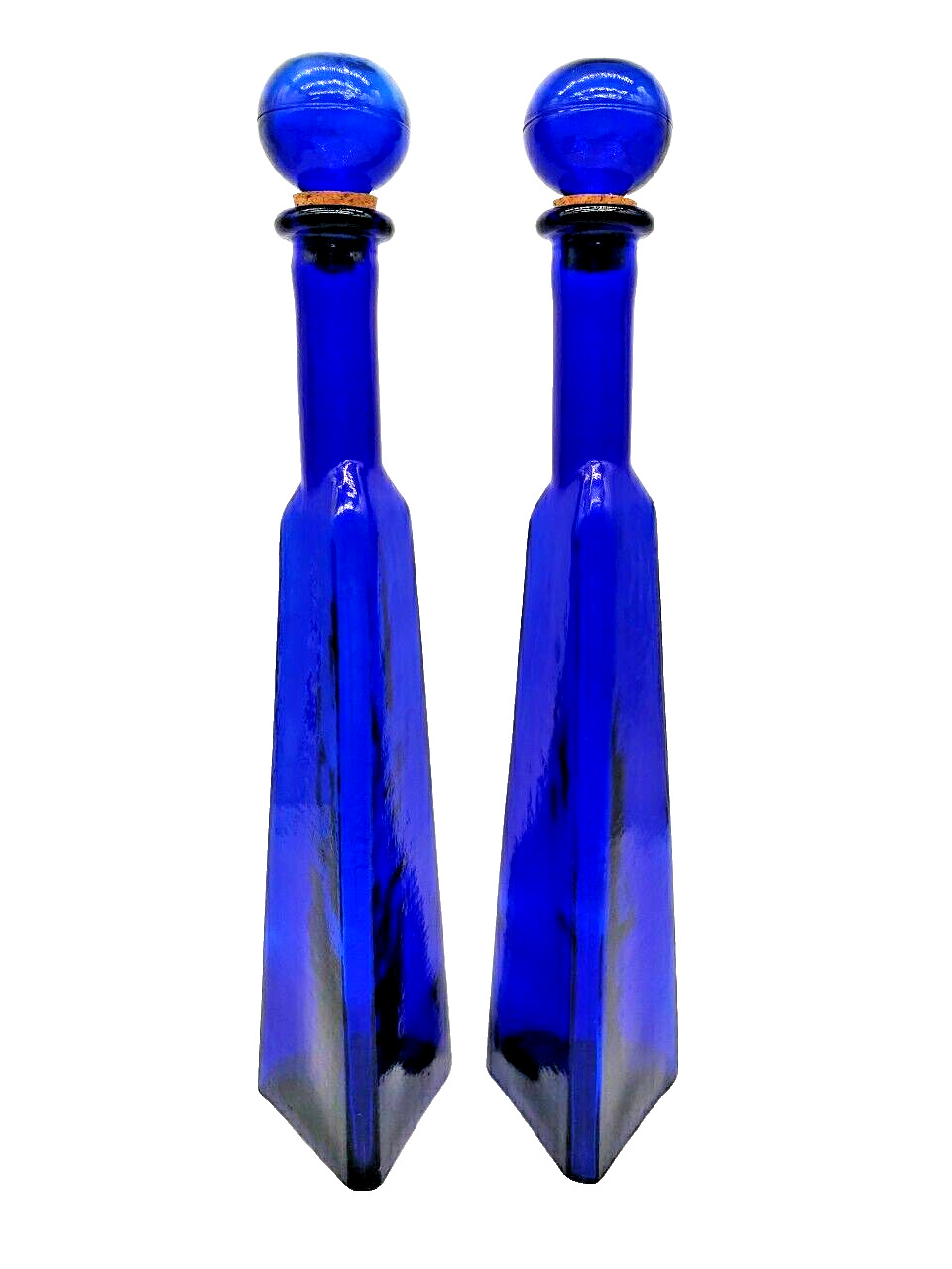 Vintage Triangle Cobalt Blue Wine Bottle & Cork Stopper Himark Enterprises Inc.