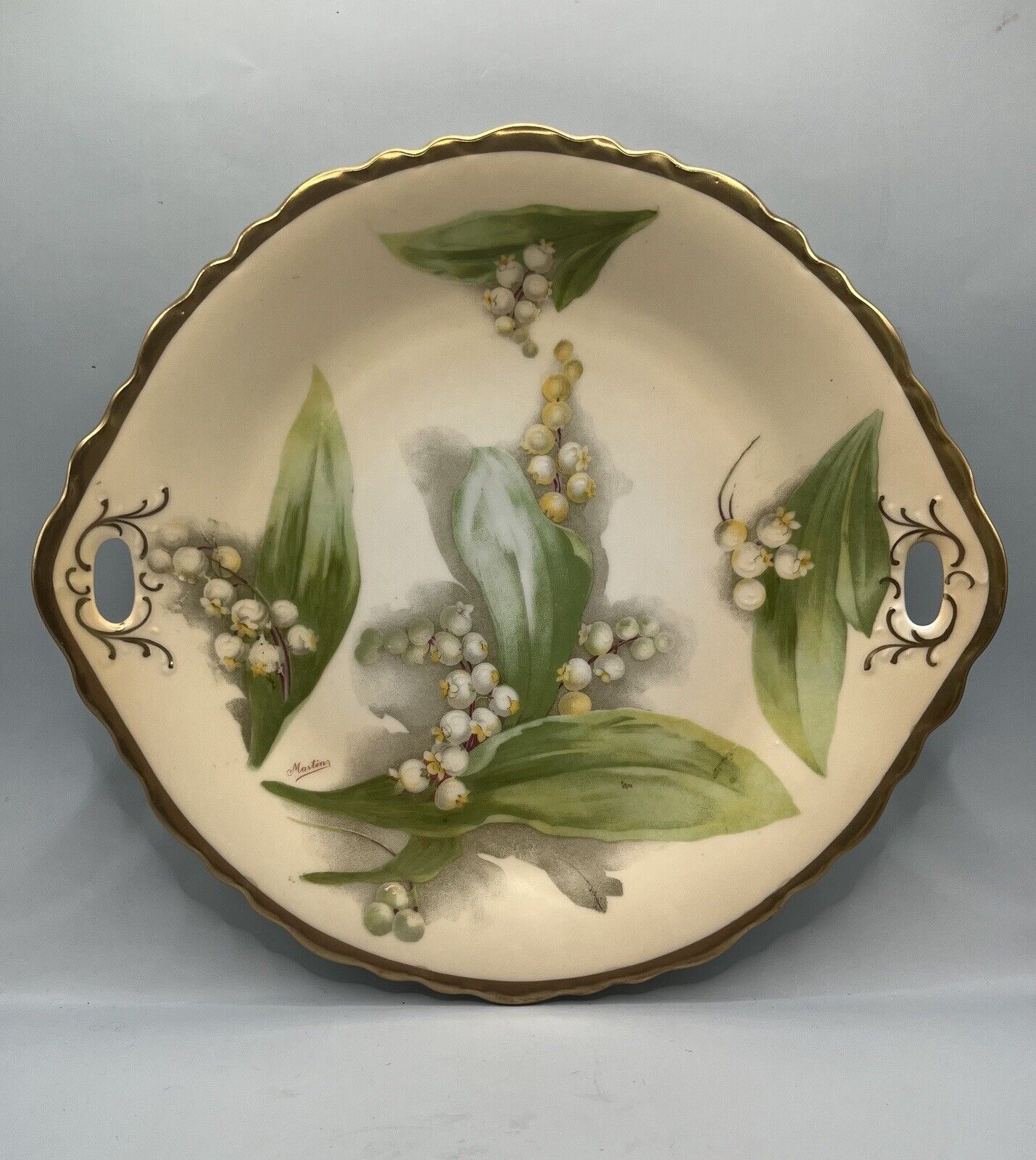 Signed O&EG Royal Austrian Hand Painted Lillies of the Valley Plate Pair