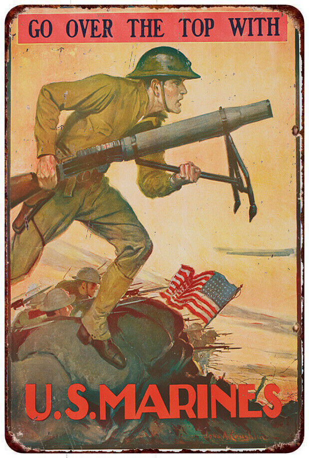 Go over the top with U.S. Marines WW1 Vintage LOOK Reproduction metal sign