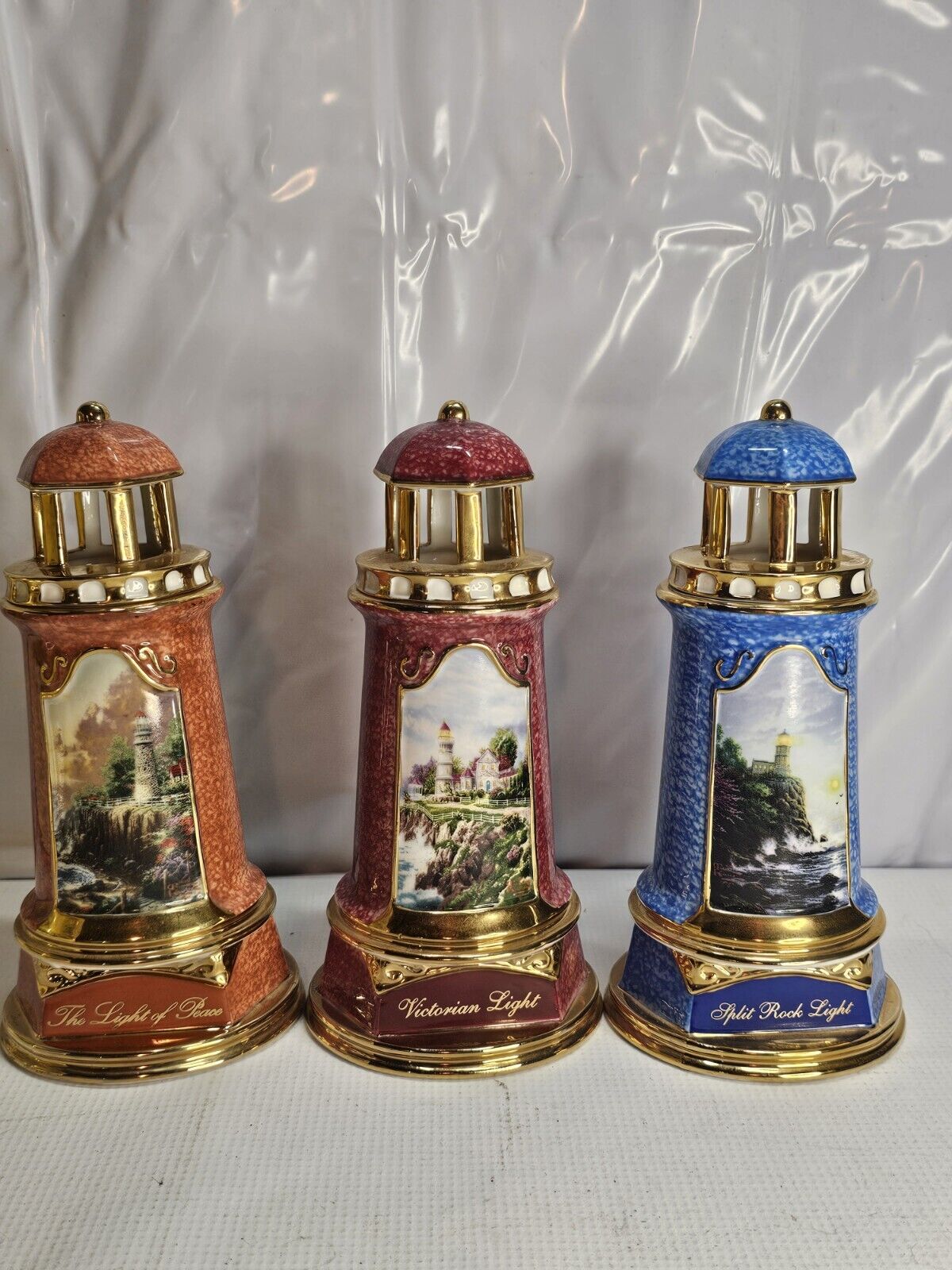 Lot Of 3 Thomas Kinkade Porcelain Lighthouse Figures Collection Victorian Light