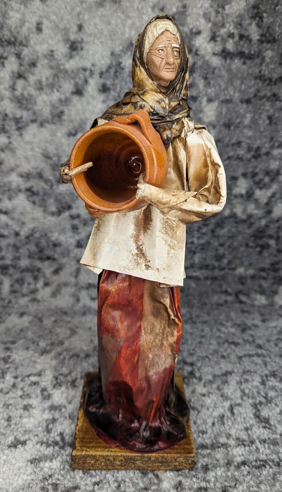 Vintage Mexican Paper Mache Statue Woman With Vase Clay Pot Folk Art Native Art