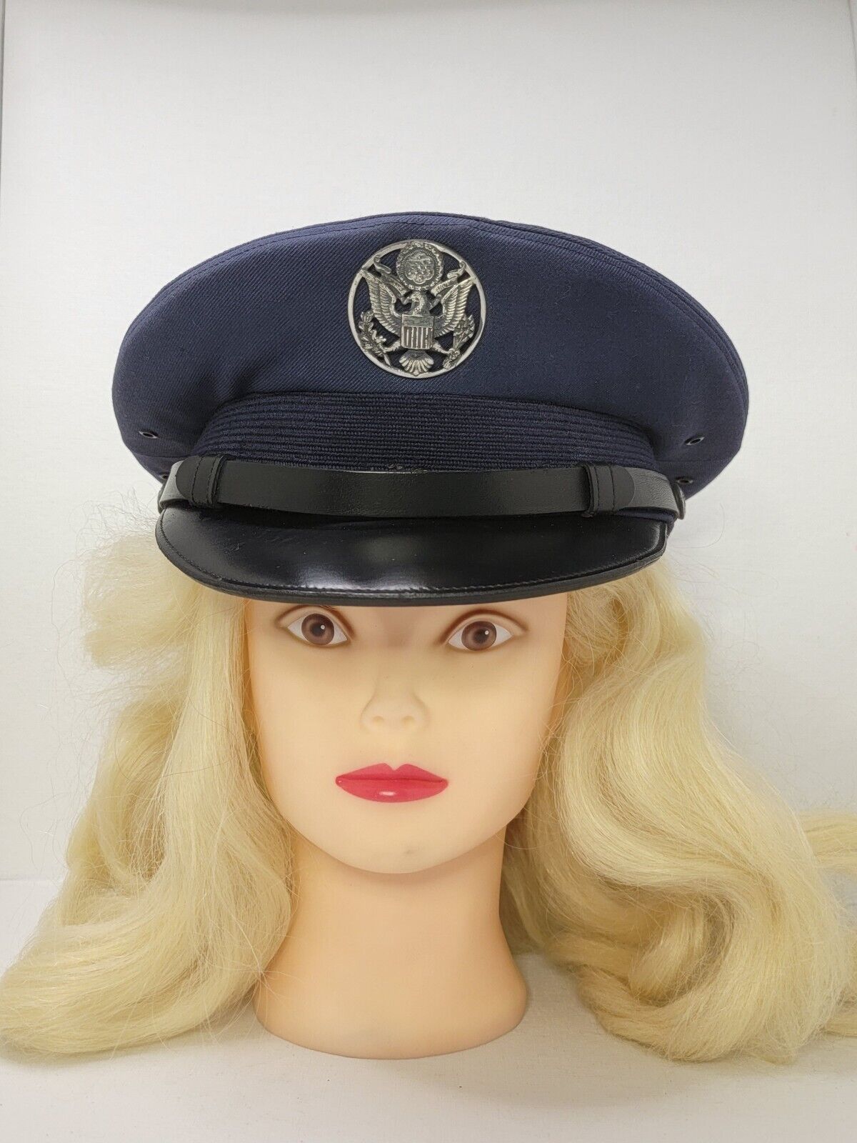 Vintage USAF United States Air Force Blue Wool Officer Dress Hat Cap Size 7.5