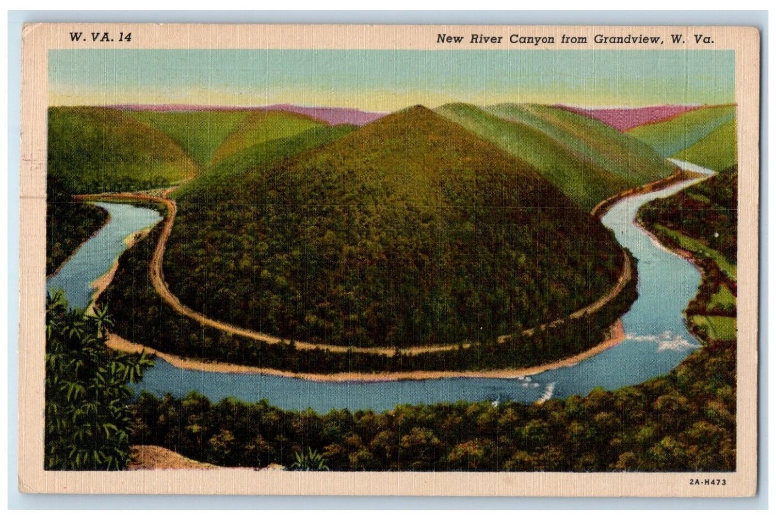 1937 New River Canyon From Panorama Streams Grandview West Virginia WV Postcard