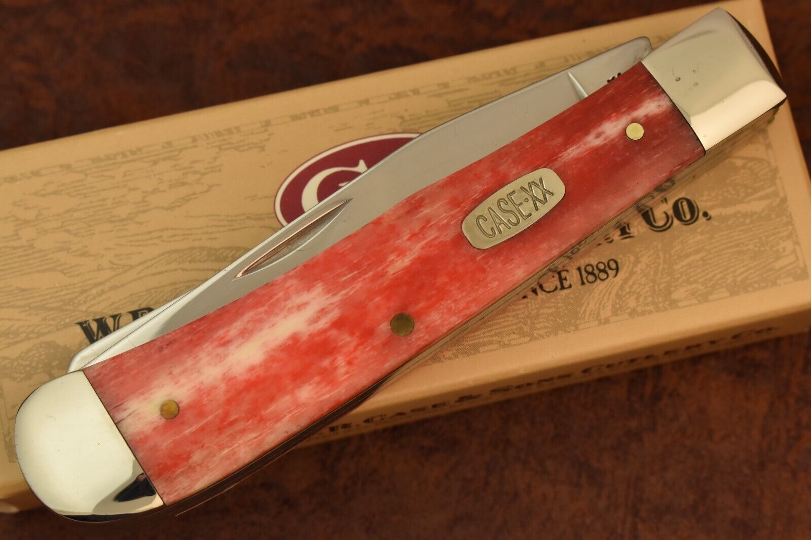 CASE XX USA 4 DOT 1996 RED APPALOOSA BONE TRAPPER KNIFE 6254 SS NICE (15647)