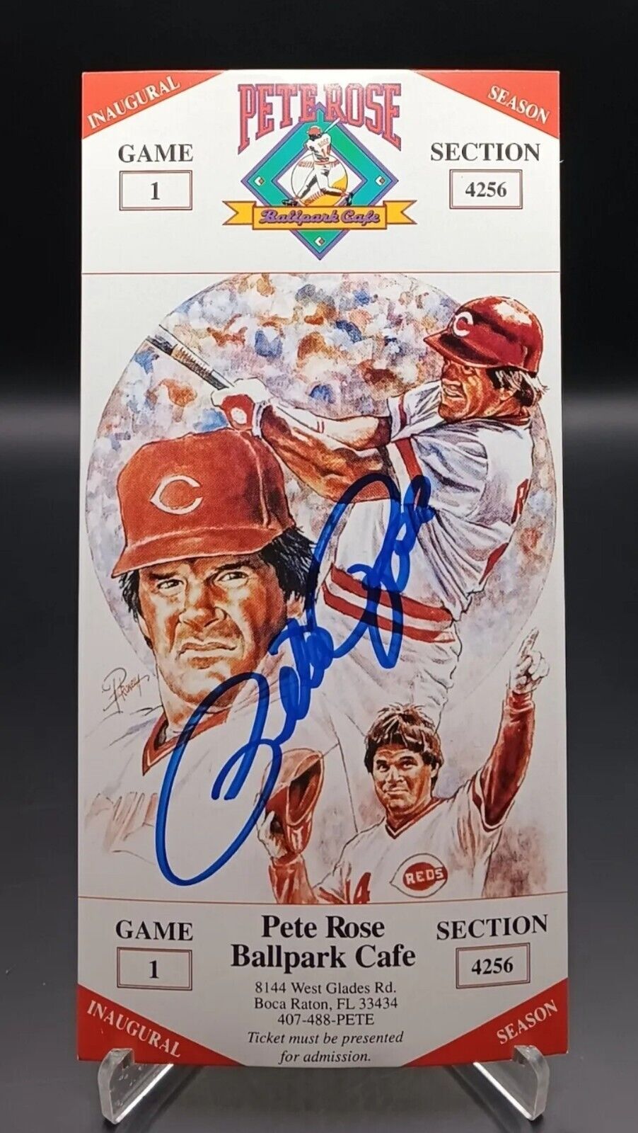 Pete Rose Autographed Ballpark Cafe Promo Card Vintage Cincinnati Reds