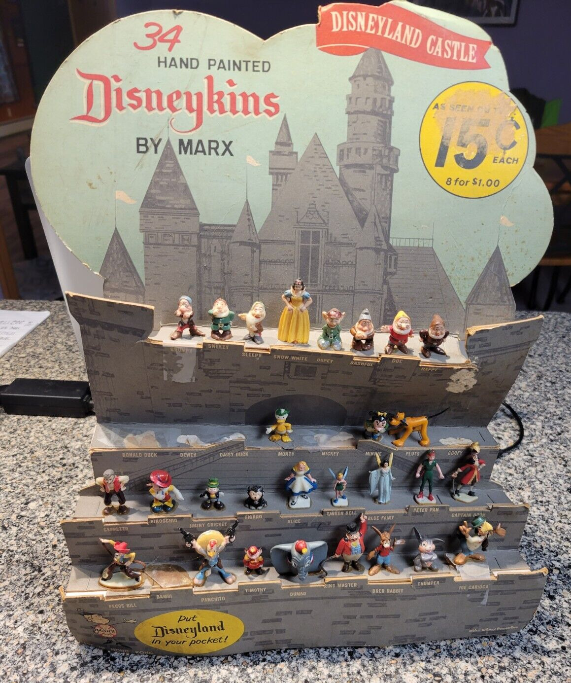 Vintage DISNEY Display Of DISNEYKINS by MARX 1960 Handpainted Figurines