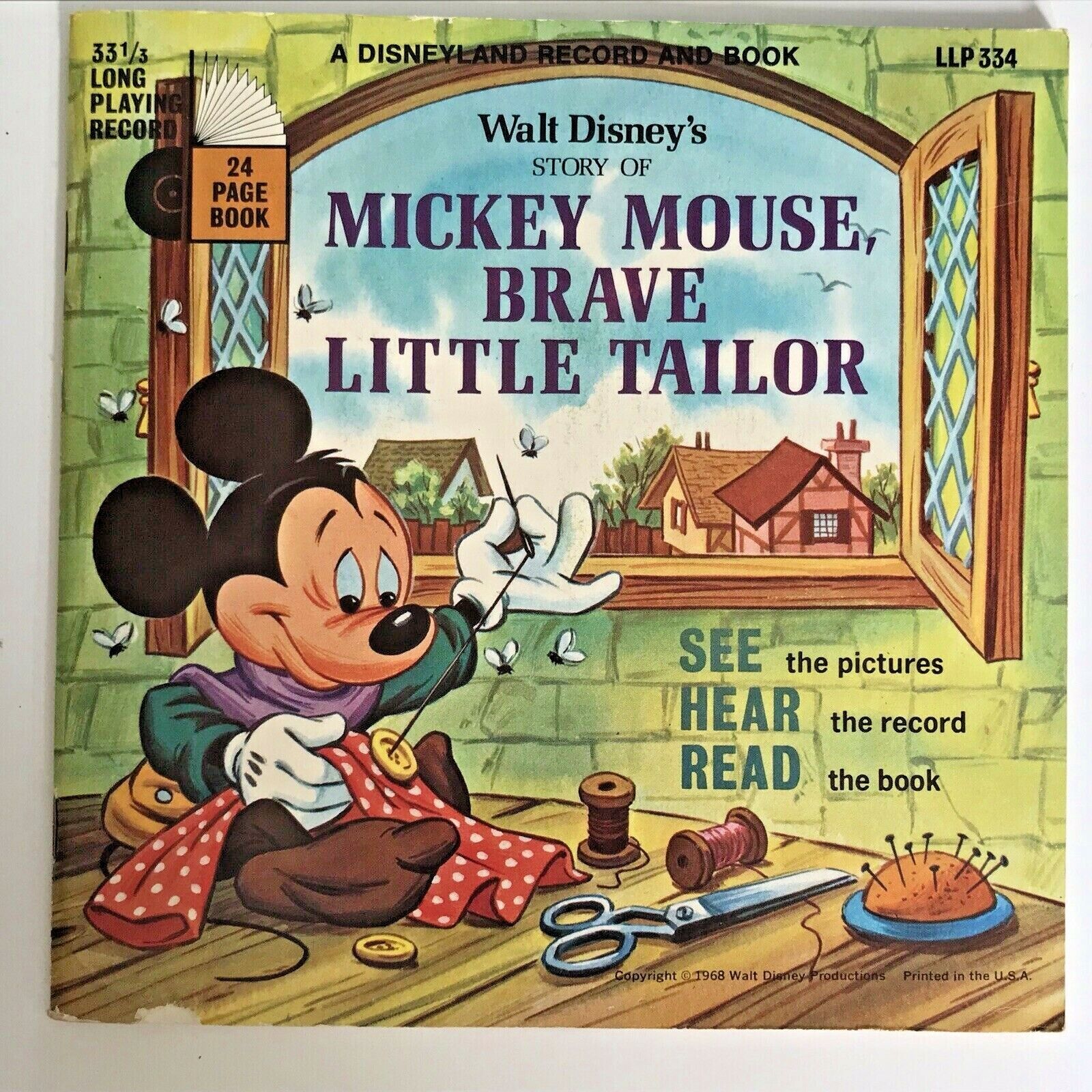 Vintage 1968 MICKEY MOUSE,BRAVE LITTLE TAILOR Disneyland Record and Book Rare 