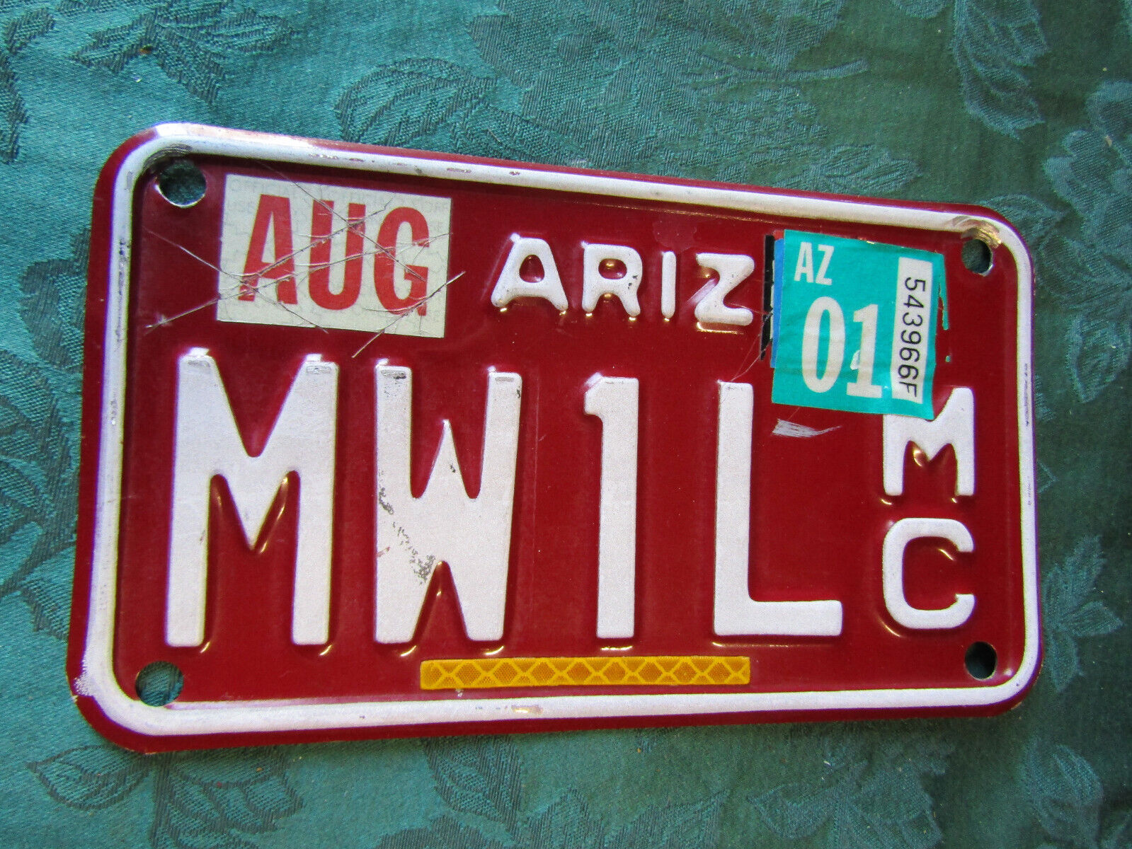 2001 Arizona Maroon Motorcycle License Plate MW1L mc