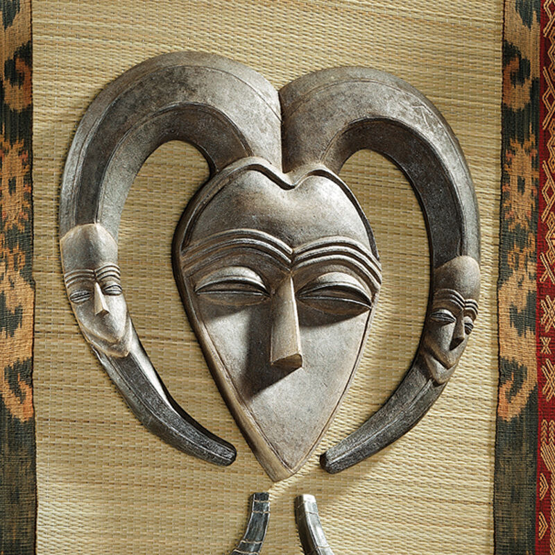 Historical Aged Wood Finish African Exotic Tribal Art Wall Mask: Gabon