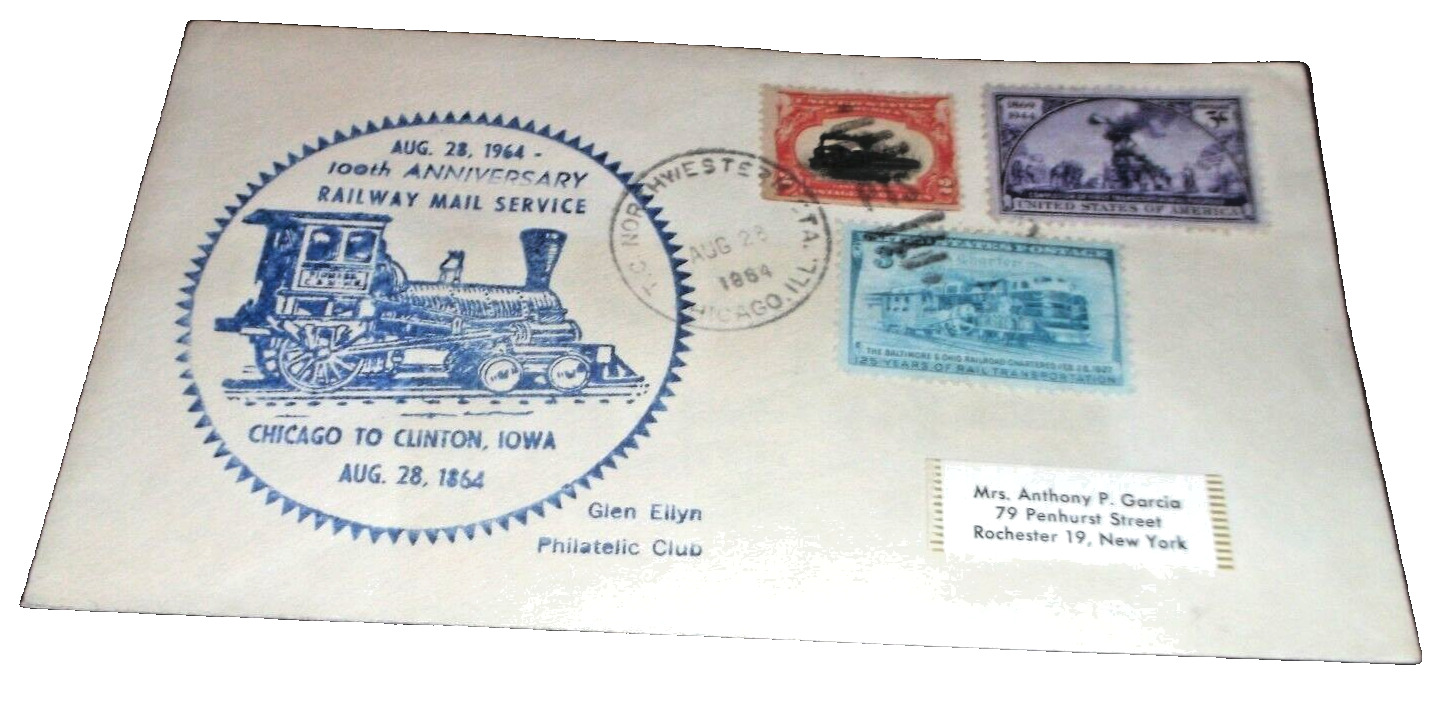 1964 C&NW CHICAGO TO CLINTON IOWA 100TH ANNIVERSARY RPO SOUVENIR ENVELOPE A