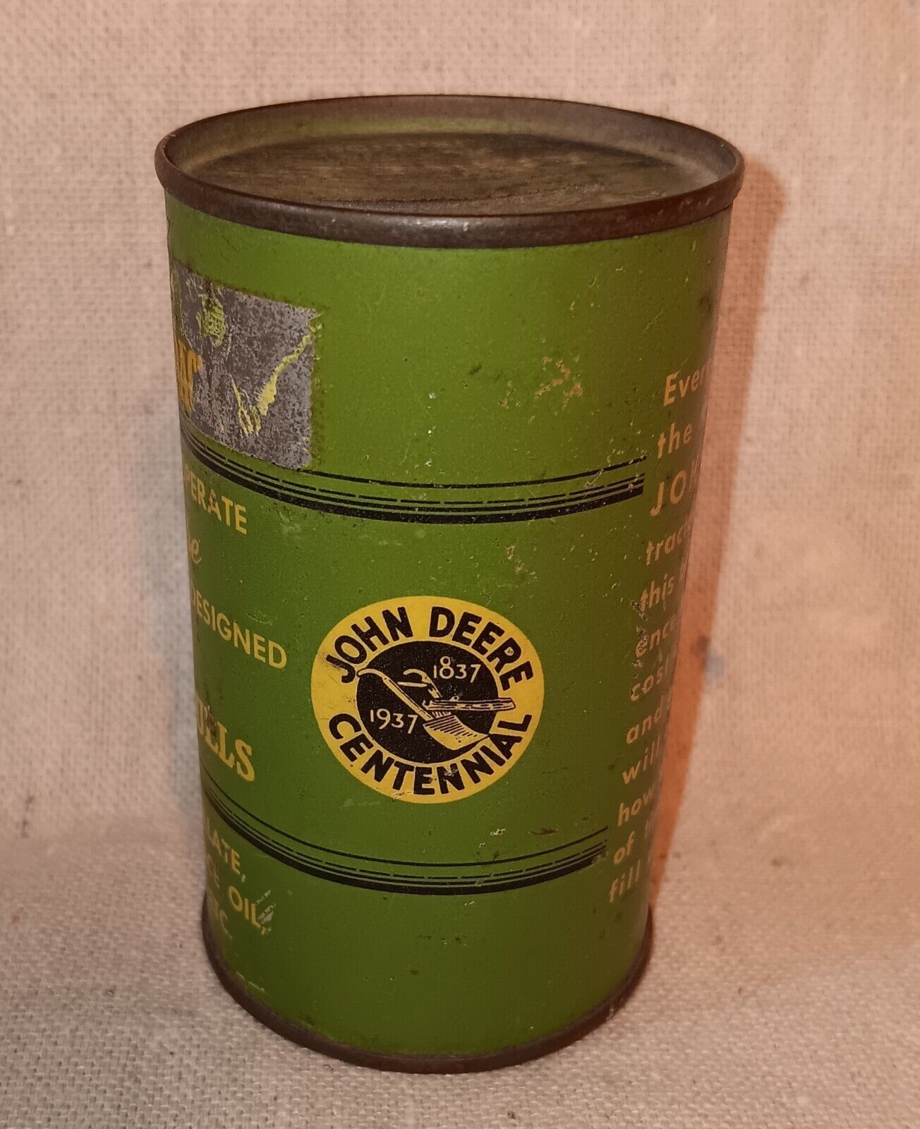 Rare 1937  Vintage John Deere Centennial (1837-1937) Coin Bank Tin Barrel
