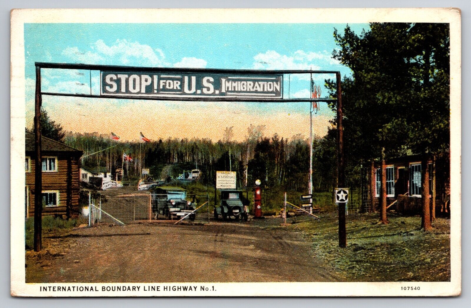 International Boundary Line Highway 1 Minnesota Stop for US Immigration 1928 PC