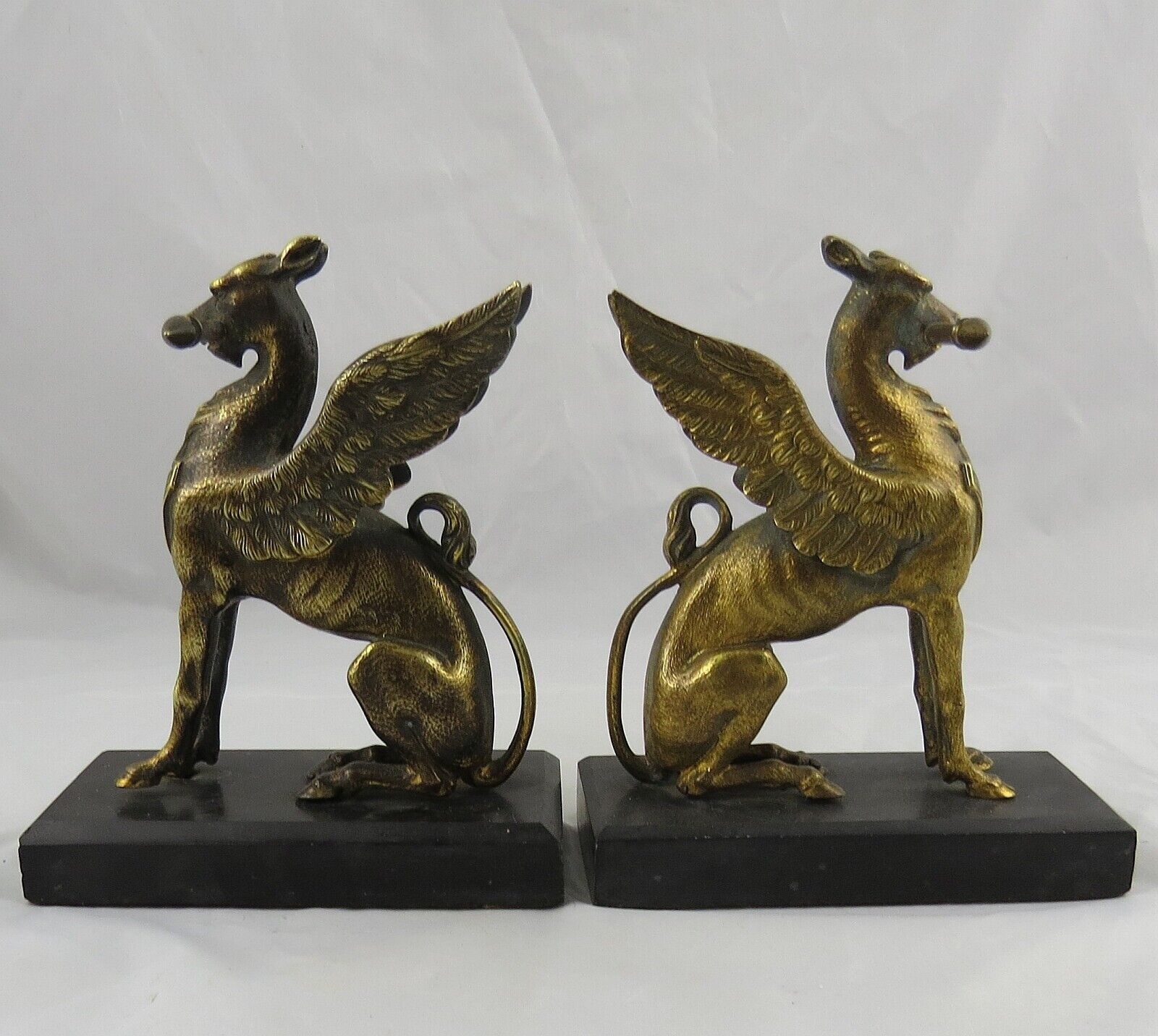 Antique 19th C Bronze Grand Tour Classical Winged Griffin Dragon Bookends