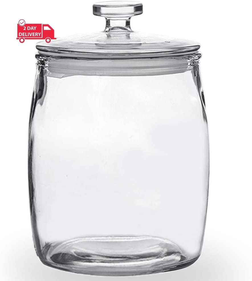 Wide Mouth Apothecary Jar with Lid, 0.5 Gallon Glass Jar for Kitchen Storage and