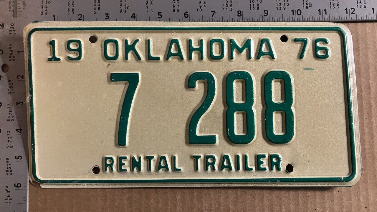 1976 Oklahoma rental trailer license plate 7288 U-Haul 13510